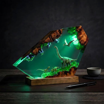 Brachiosaurus & Triceratops Dinosaur Epoxy Resin Night Light Lamp