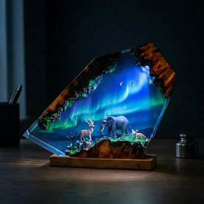Elephant & Deer Aurora Northern Lights Epoxy Resin Night Light