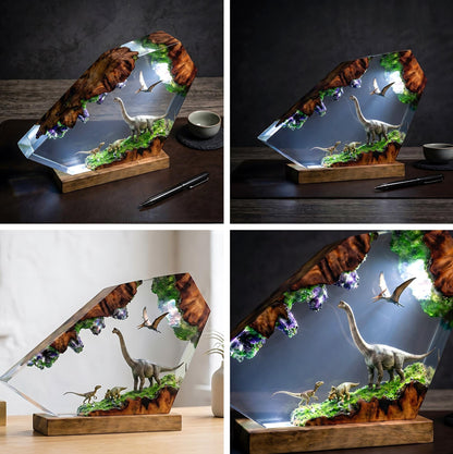 Brachiosaurus & Triceratops Dinosaur Epoxy Resin Night Light Lamp