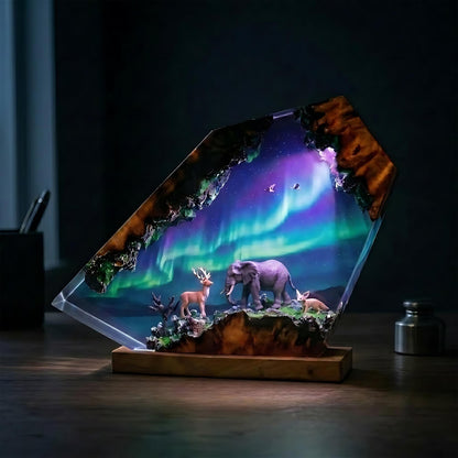 Elephant & Deer Aurora Northern Lights Epoxy Resin Night Light