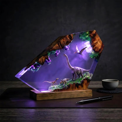 Brachiosaurus & Triceratops Dinosaur Epoxy Resin Night Light Lamp