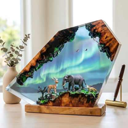 Elephant & Deer Aurora Northern Lights Epoxy Resin Night Light