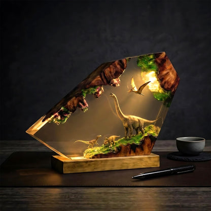 Brachiosaurus & Triceratops Dinosaur Epoxy Resin Night Light Lamp