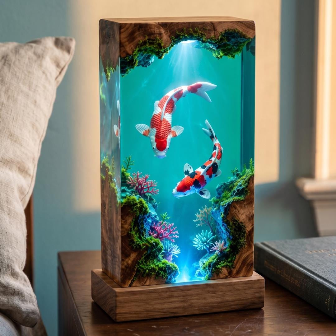 Japanese Koi Fish Epoxy Resin Night Light Aquarium Lamp