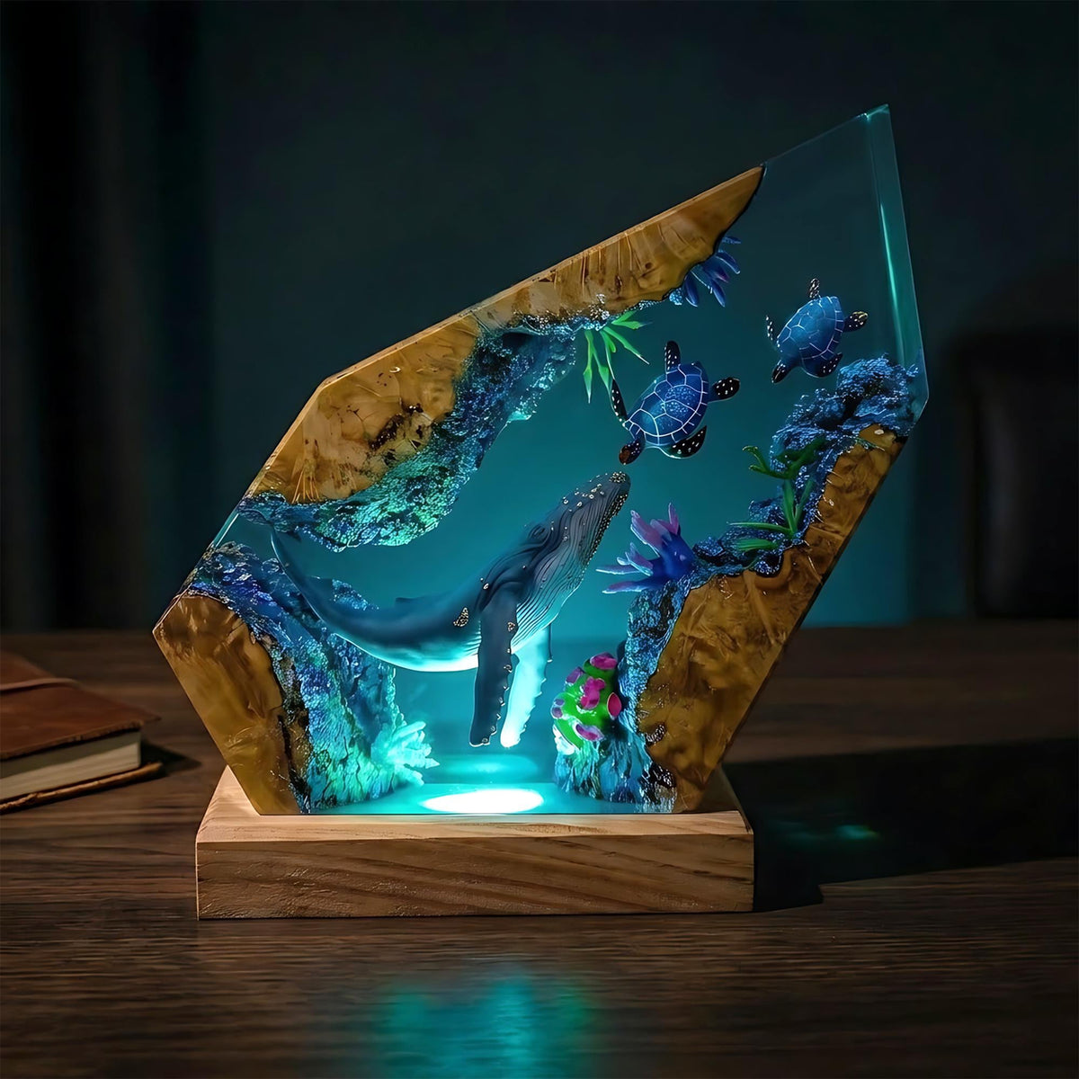 Humpback Whale & Sea Turtle Geometric Epoxy Resin Night Light