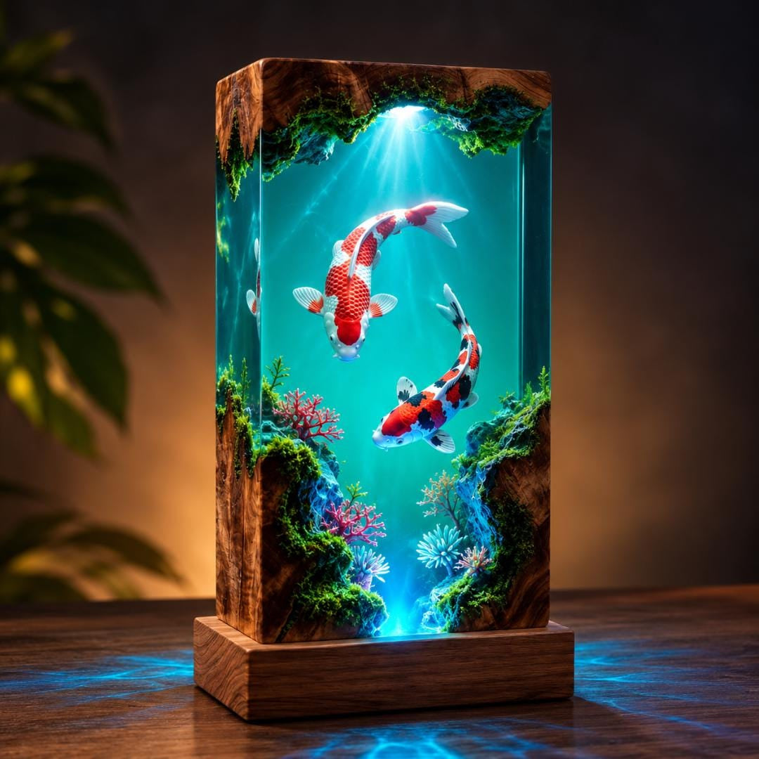 Japanese Koi Fish Epoxy Resin Night Light Aquarium Lamp