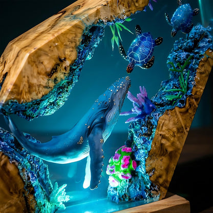 Humpback Whale & Sea Turtle Geometric Epoxy Resin Night Light