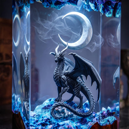 Black Dragon & Crescent Moon Midnight Epoxy Resin Night Light