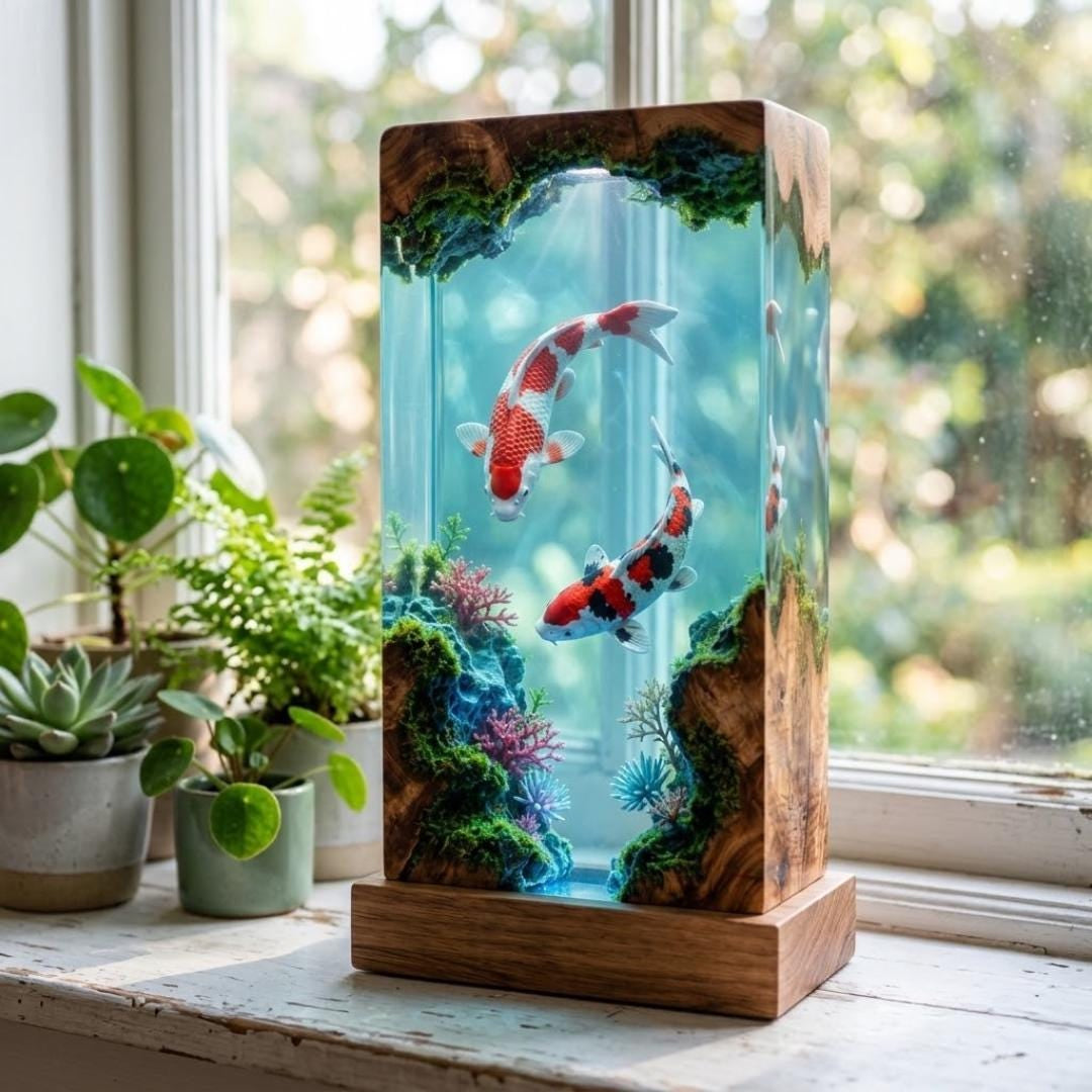 Japanese Koi Fish Epoxy Resin Night Light Aquarium Lamp