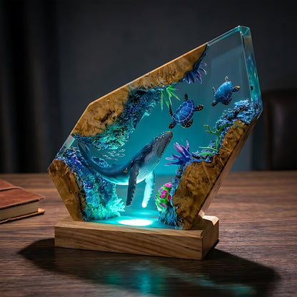 Humpback Whale & Sea Turtle Geometric Epoxy Resin Night Light