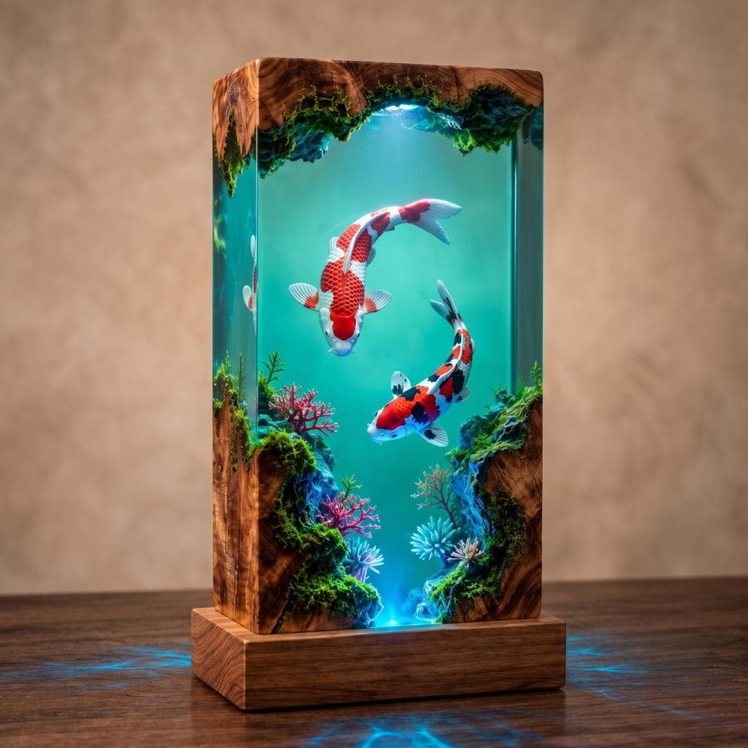 Japanese Koi Fish Epoxy Resin Night Light Aquarium Lamp