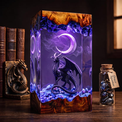 Black Dragon & Crescent Moon Midnight Epoxy Resin Night Light