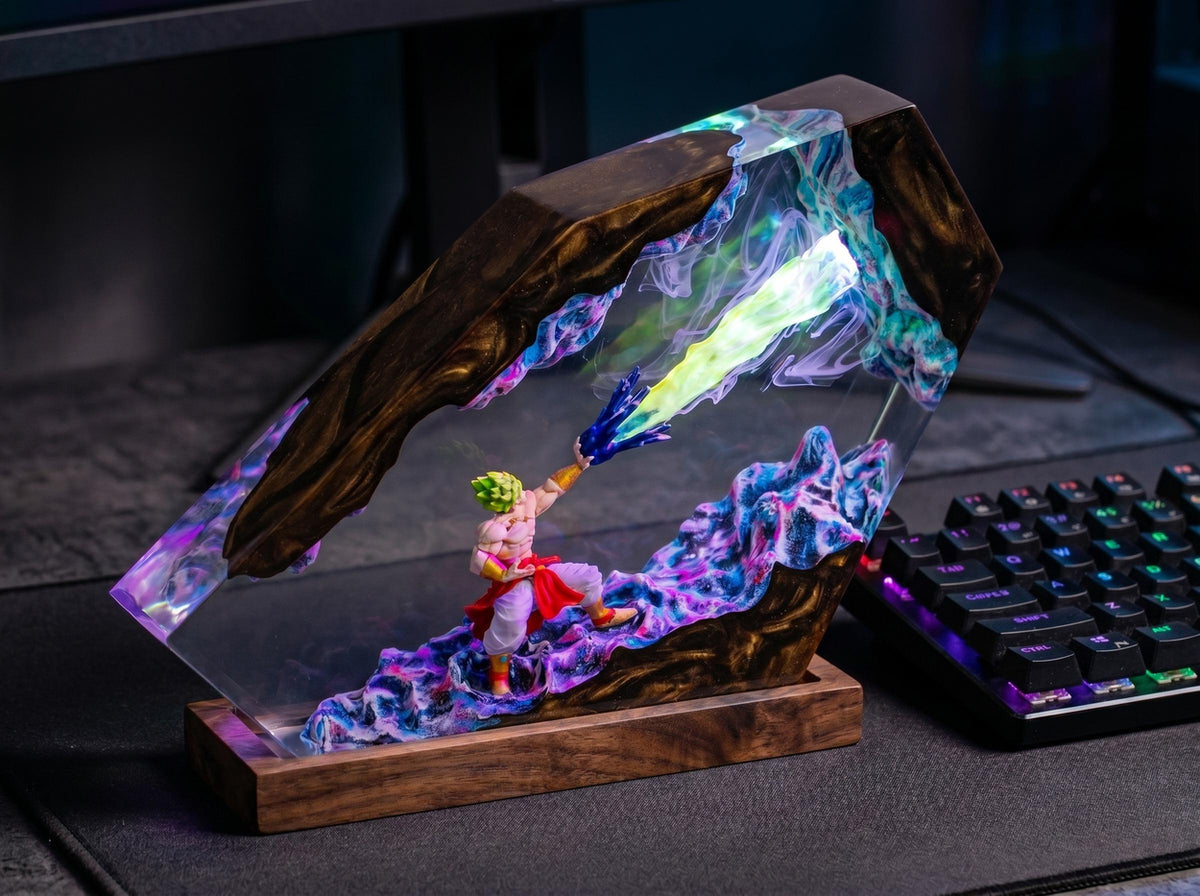 Handcrafted Broly Epoxy Resin Lamp - Premium Legendary Super Saiyan Diorama