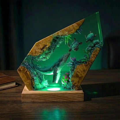 Humpback Whale & Sea Turtle Geometric Epoxy Resin Night Light