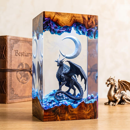 Black Dragon & Crescent Moon Midnight Epoxy Resin Night Light