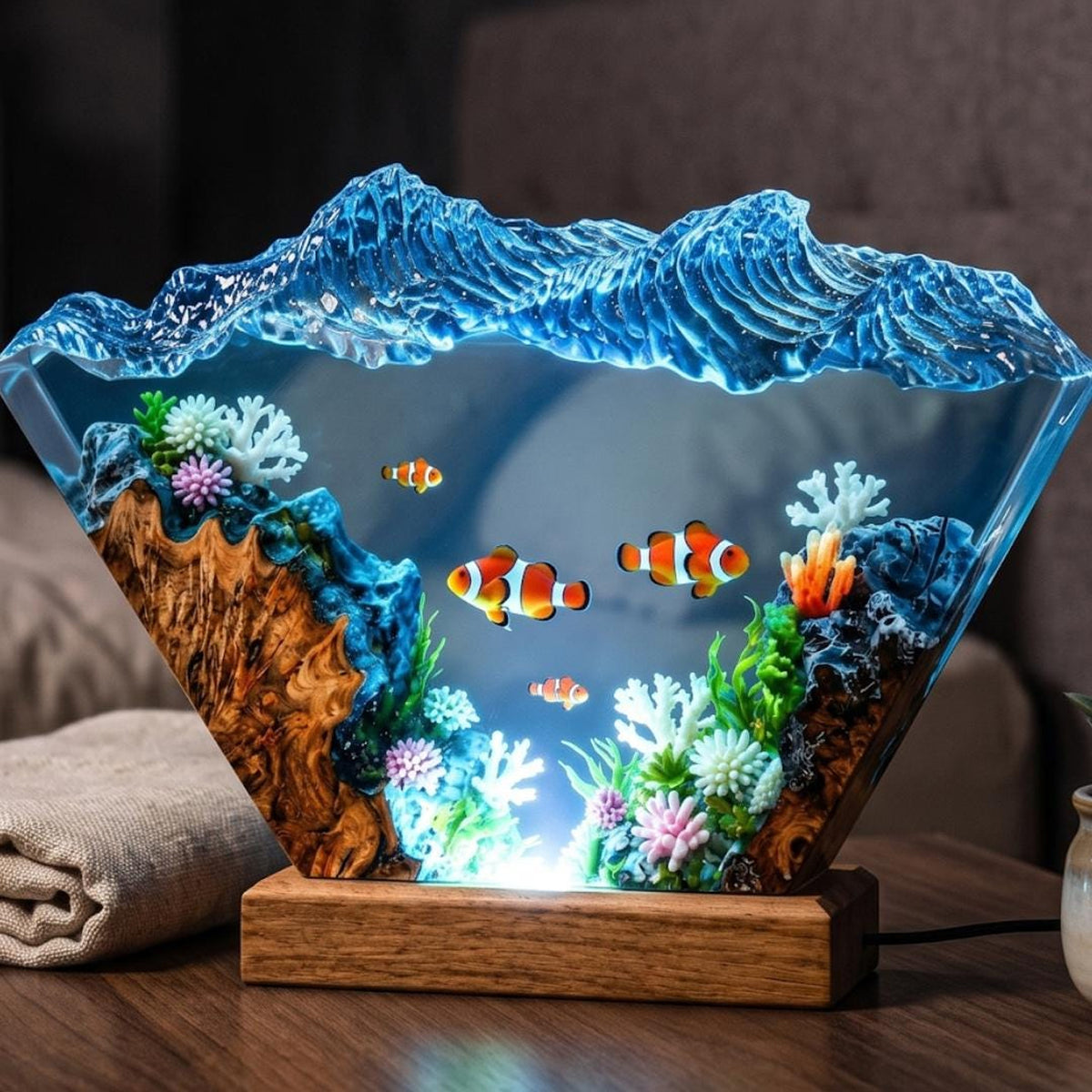 Ocean Waves Clownfish Coral Reef Epoxy Resin Night Light