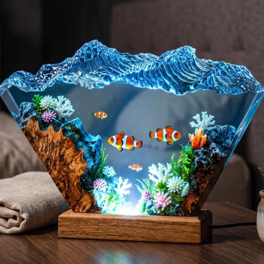 Ocean Waves Clownfish Coral Reef Epoxy Resin Night Light