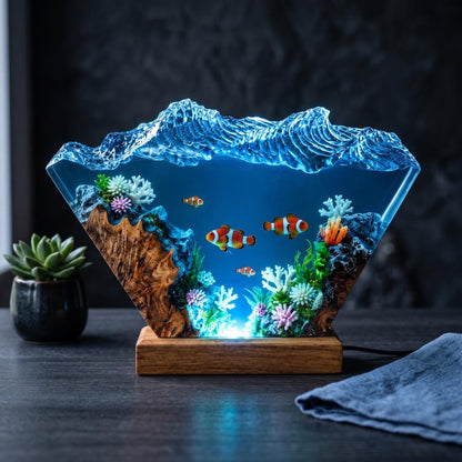 Ocean Waves Clownfish Coral Reef Epoxy Resin Night Light