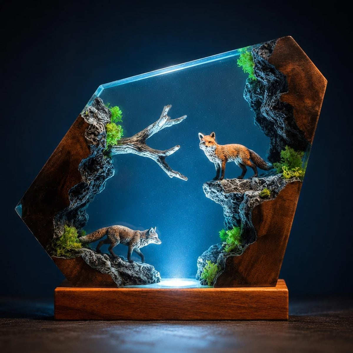 Nature Inspired Fox Resin Wood Lamp - Unique Table Centerpiece