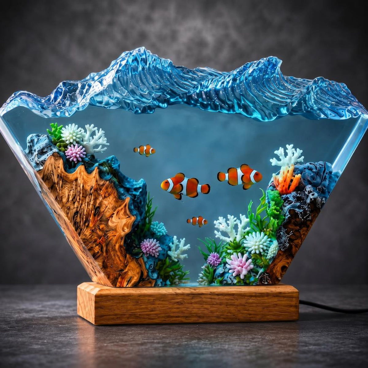 Ocean Waves Clownfish Coral Reef Epoxy Resin Night Light