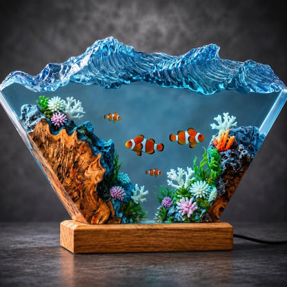 Ocean Waves Clownfish Coral Reef Epoxy Resin Night Light