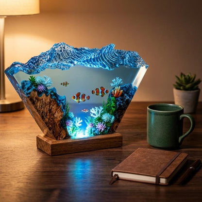 Ocean Waves Clownfish Coral Reef Epoxy Resin Night Light