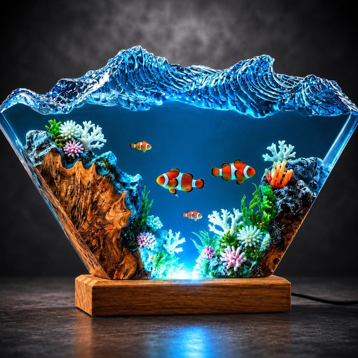 Ocean Waves Clownfish Coral Reef Epoxy Resin Night Light