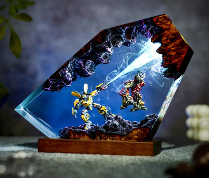 Handcrafted Bumblebee vs Barricade Epoxy Resin Lamp