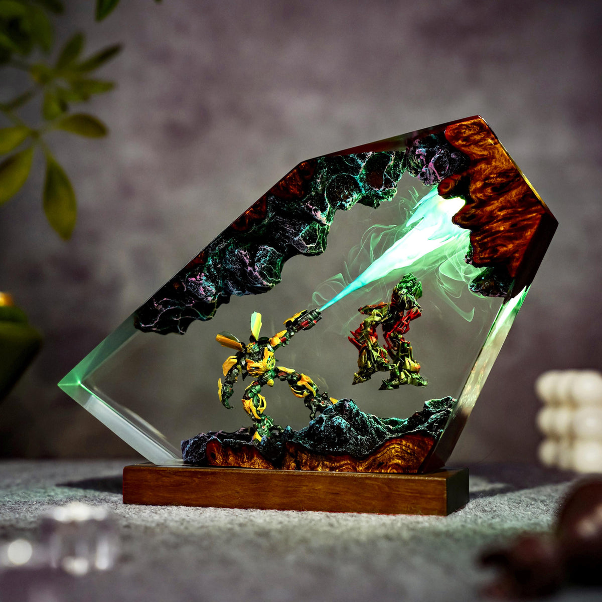 Handcrafted Bumblebee vs Barricade Epoxy Resin Lamp