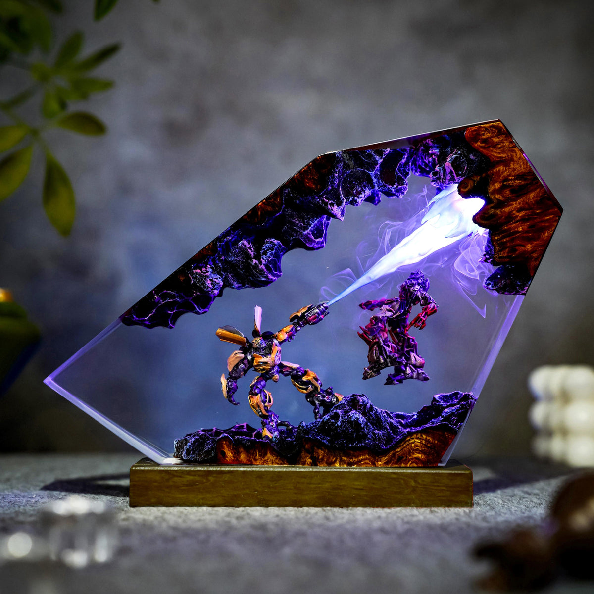 Handcrafted Bumblebee vs Barricade Epoxy Resin Lamp