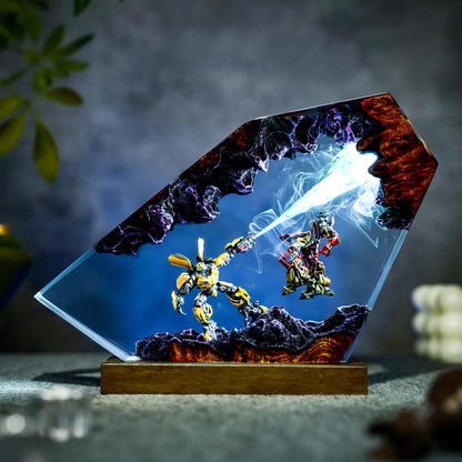 Handcrafted Bumblebee vs Barricade Epoxy Resin Lamp