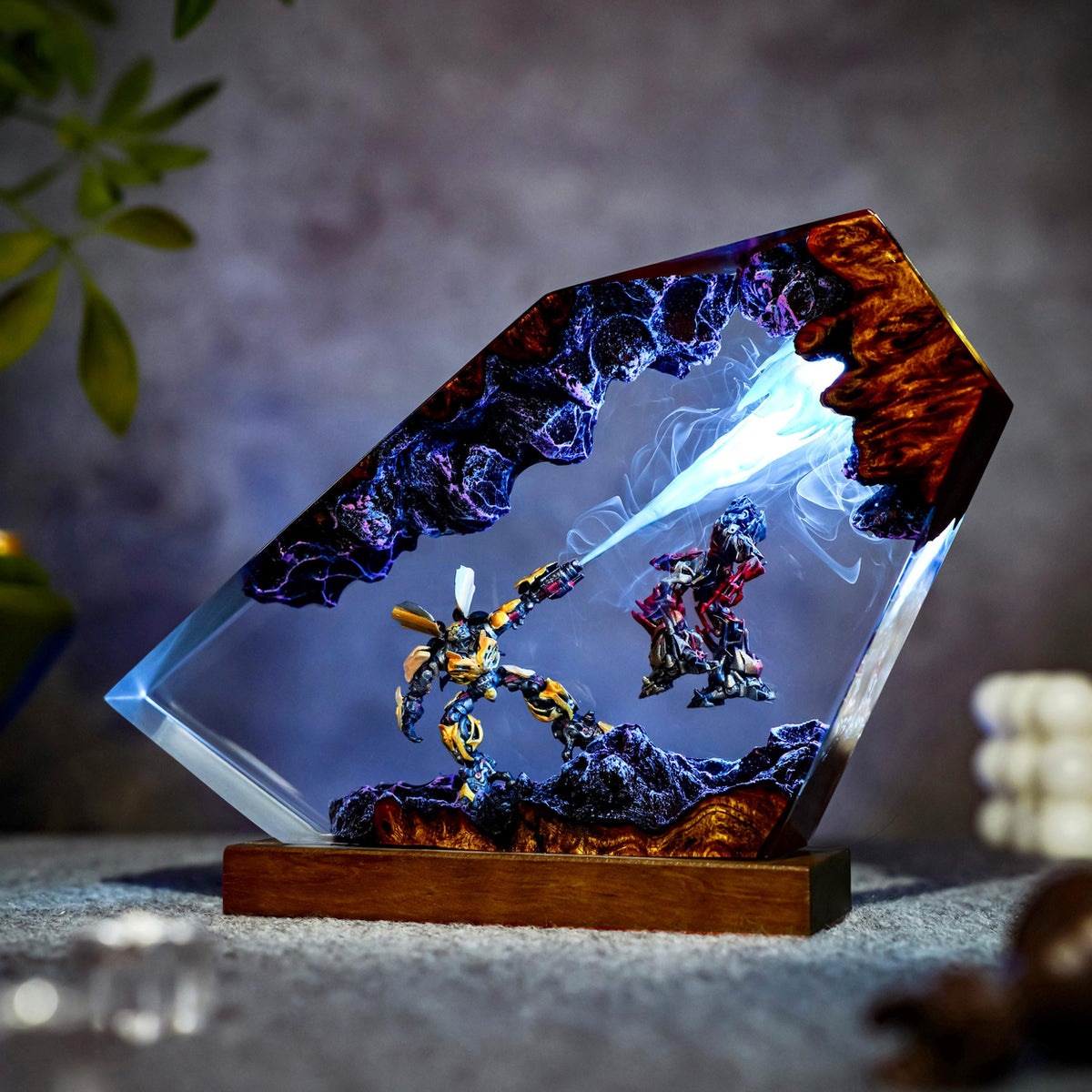 Handcrafted Bumblebee vs Barricade Epoxy Resin Lamp