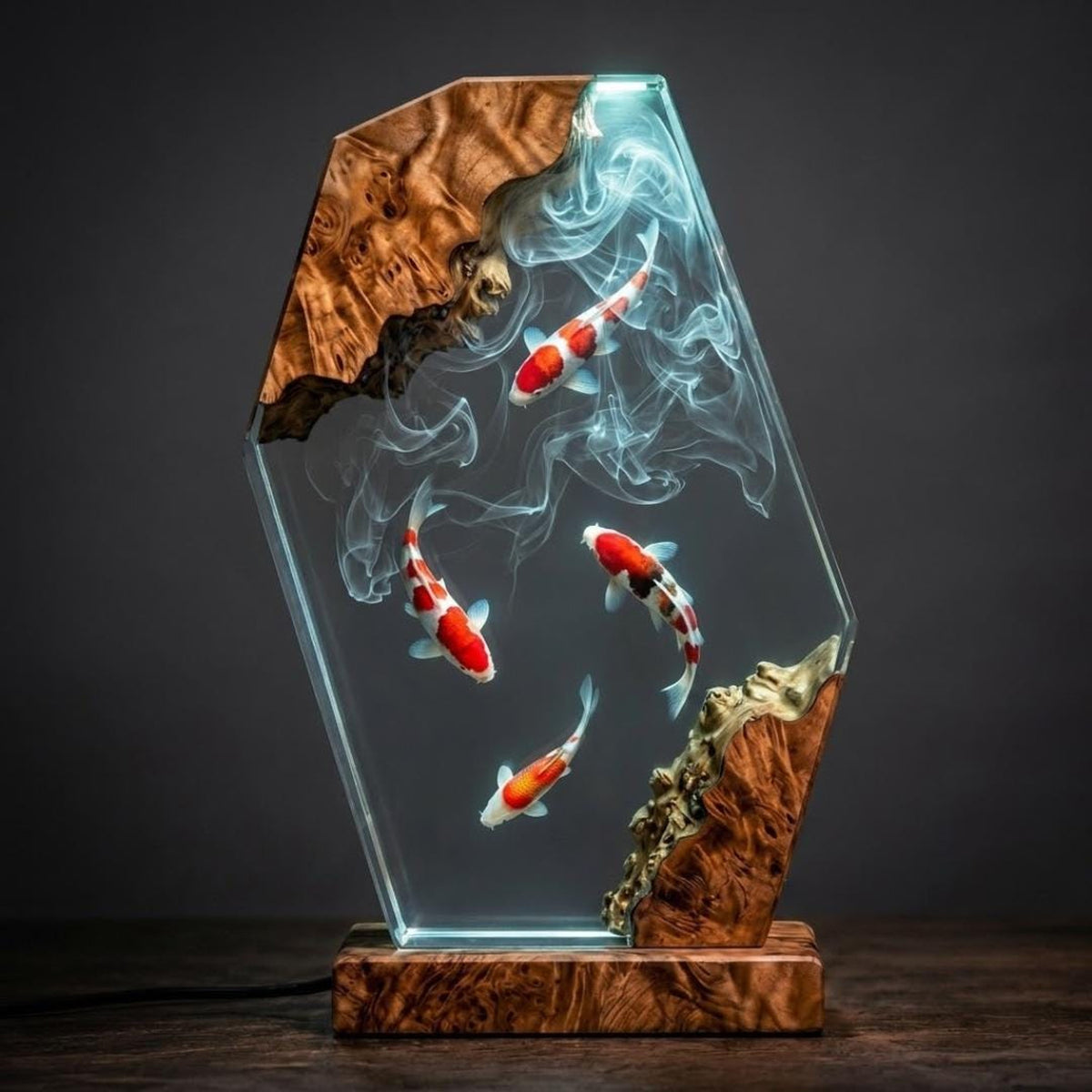 Handmade 4 Koi Fish Resin Night Light - Swirling Water Diorama