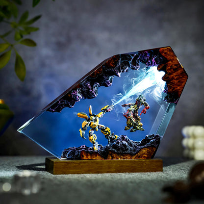 Handcrafted Bumblebee vs Barricade Epoxy Resin Lamp