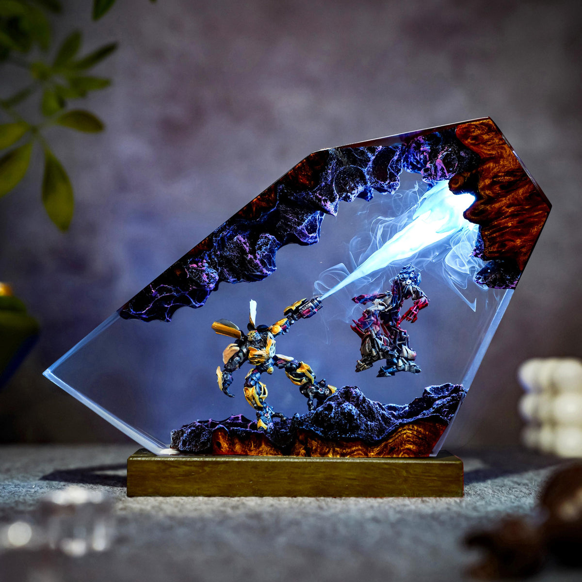 Handcrafted Bumblebee vs Barricade Epoxy Resin Lamp
