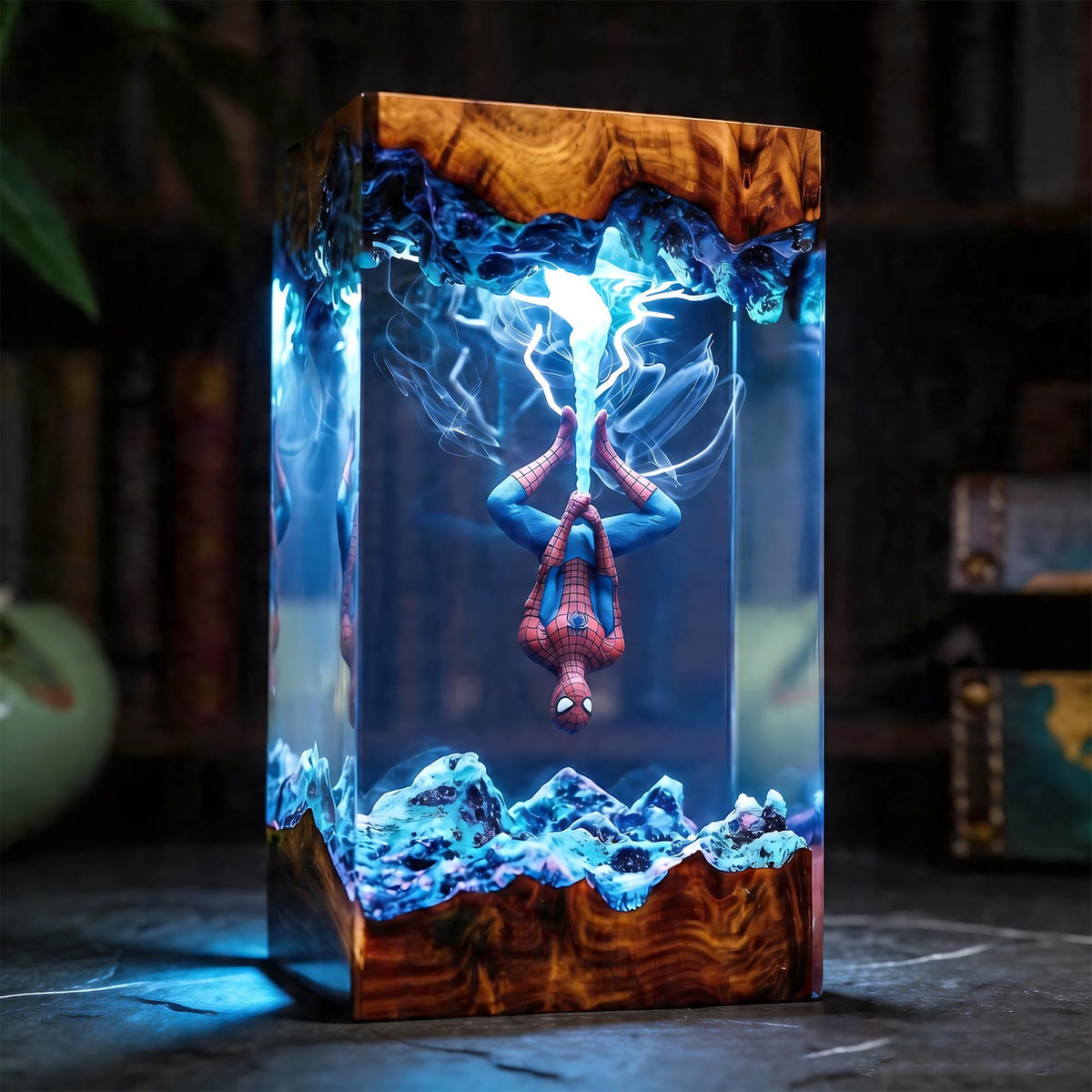 Handcrafted Upside-Down Spider-Man Epoxy Resin Lamp