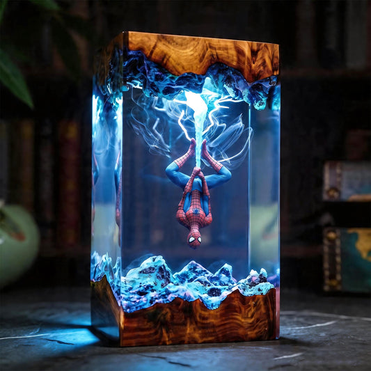 Handcrafted Upside-Down Spider-Man Epoxy Resin Lamp