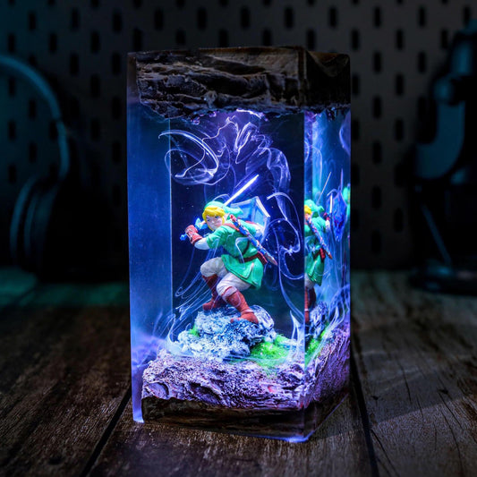 Zelda Link Resin Lamp - Master Sword Hylian Shield Cube Night Light