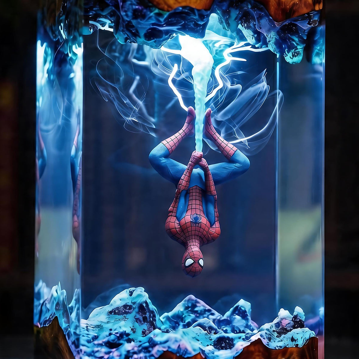 Handcrafted Upside-Down Spider-Man Epoxy Resin Lamp