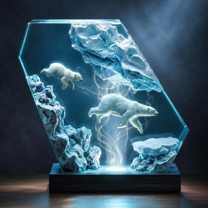 Arctic Polar Bear Resin Night Light - Unique Ice Cave Decor