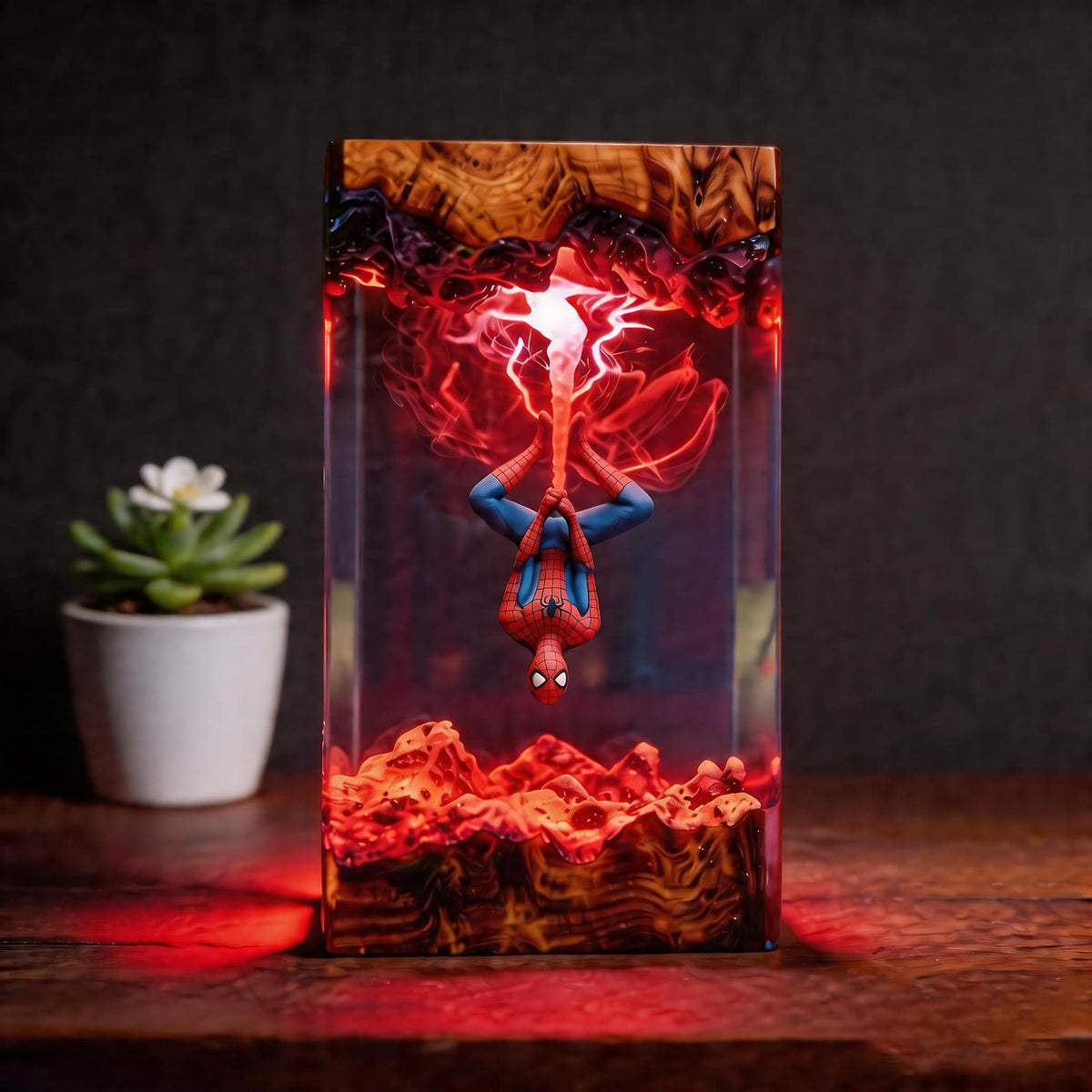 Handcrafted Upside-Down Spider-Man Epoxy Resin Lamp