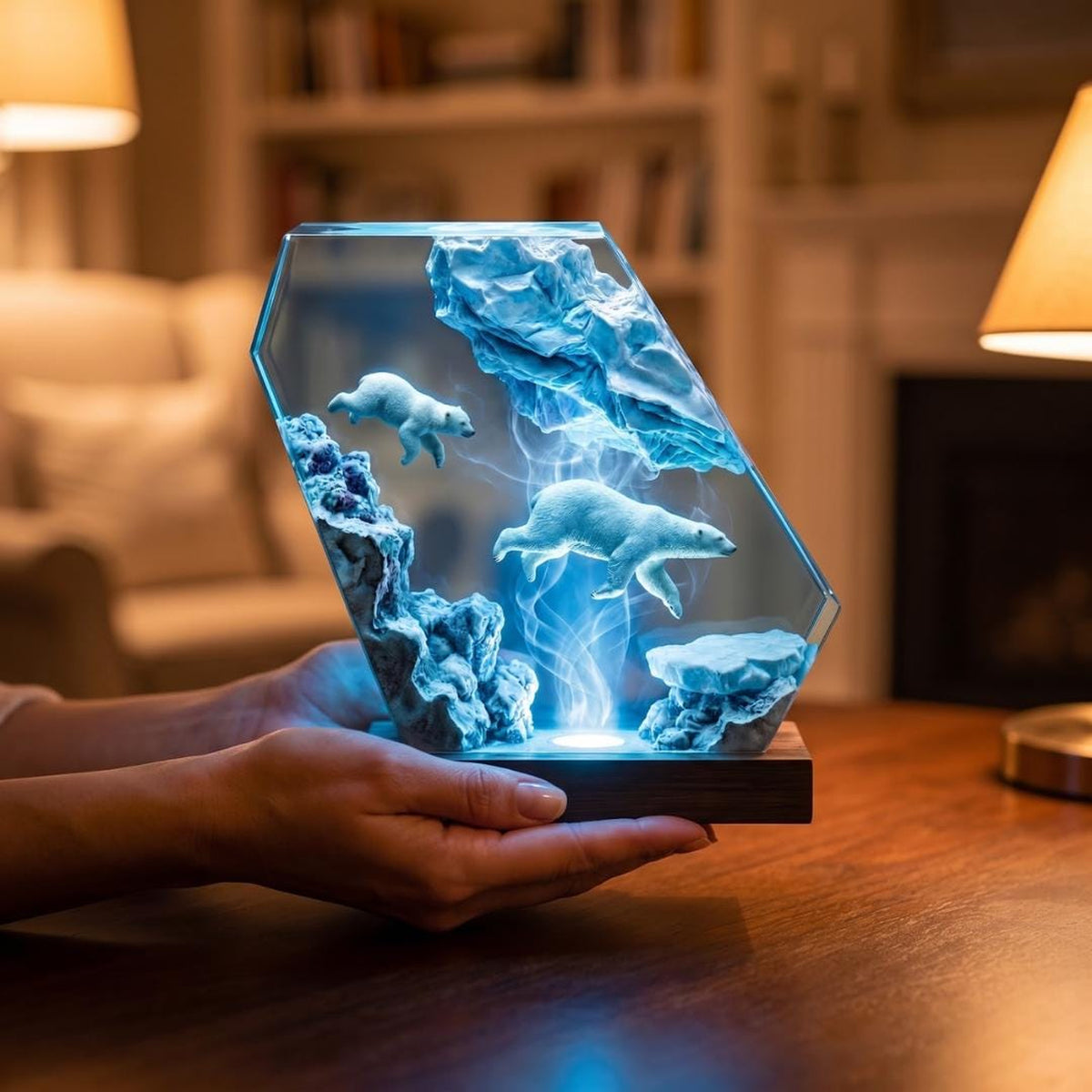 Arctic Polar Bear Resin Night Light - Unique Ice Cave Decor