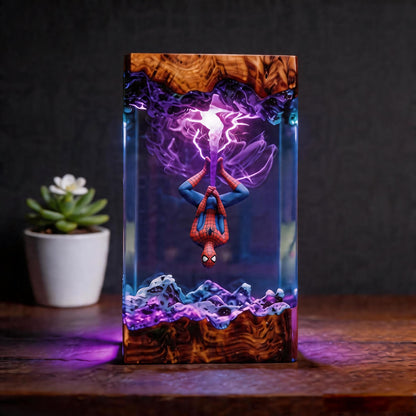 Handcrafted Upside-Down Spider-Man Epoxy Resin Lamp