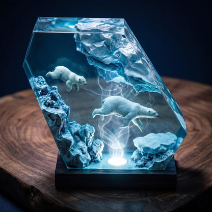 Arctic Polar Bear Resin Night Light - Unique Ice Cave Decor