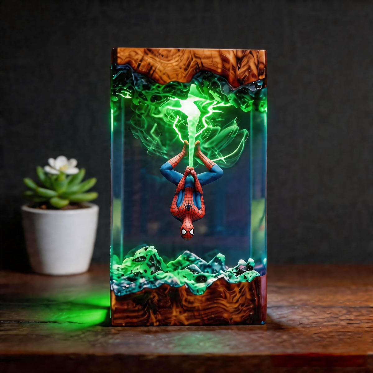 Handcrafted Upside-Down Spider-Man Epoxy Resin Lamp