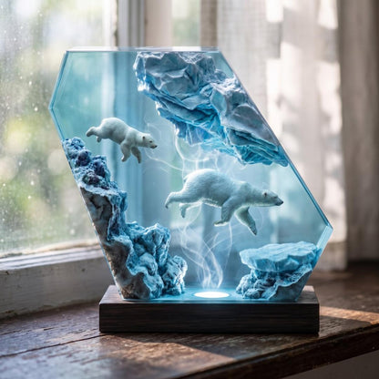 Arctic Polar Bear Resin Night Light - Unique Ice Cave Decor