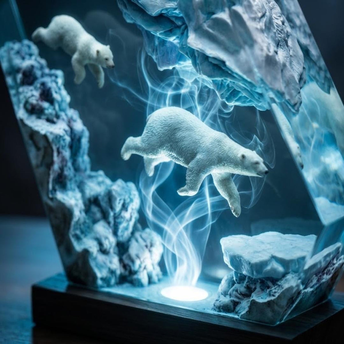 Arctic Polar Bear Resin Night Light - Unique Ice Cave Decor