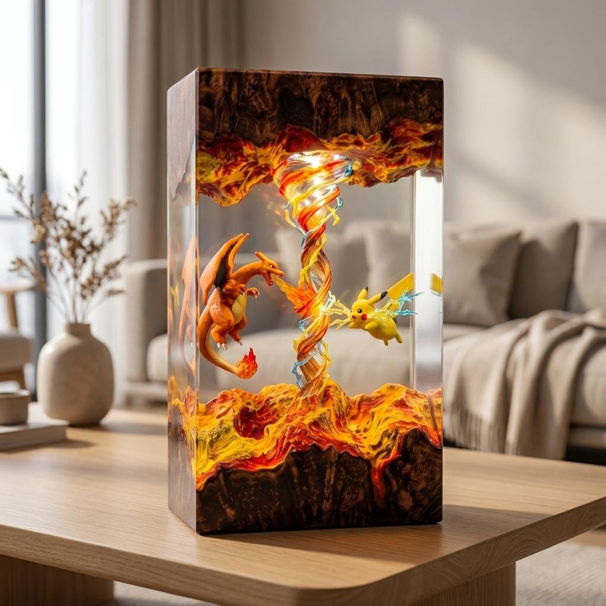 Handcrafted Pikachu Charizard Resin Night Light