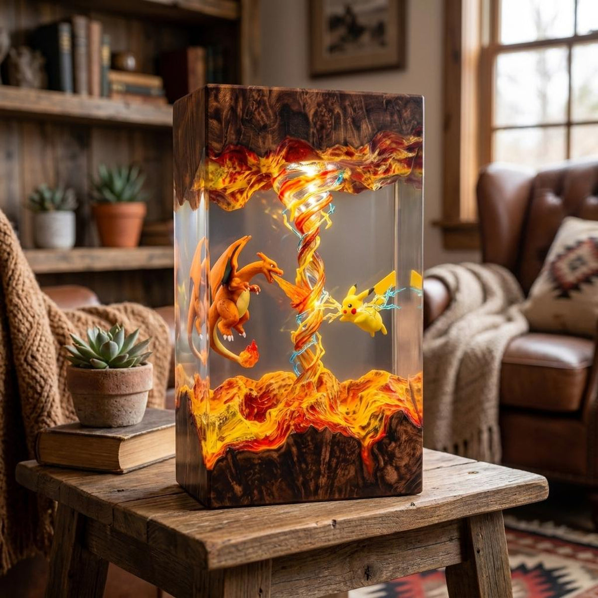 Handcrafted Pikachu Charizard Resin Night Light