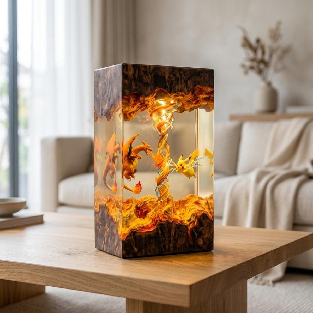 Handcrafted Pikachu Charizard Resin Night Light
